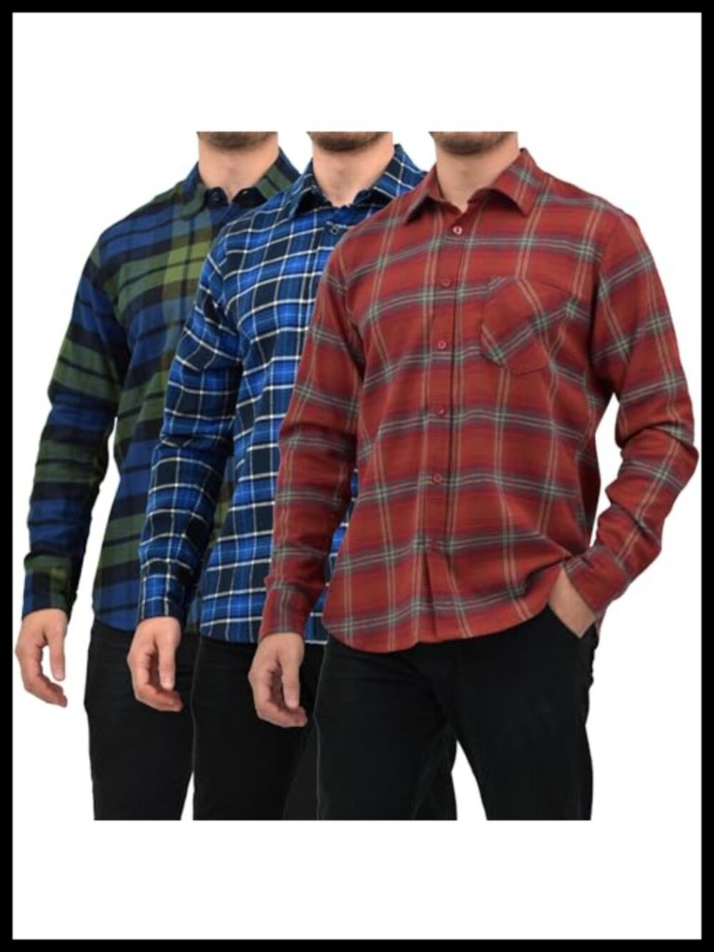 Men's Cotton Flannel Button Down Shirt Long Sleeve Plaid Casual